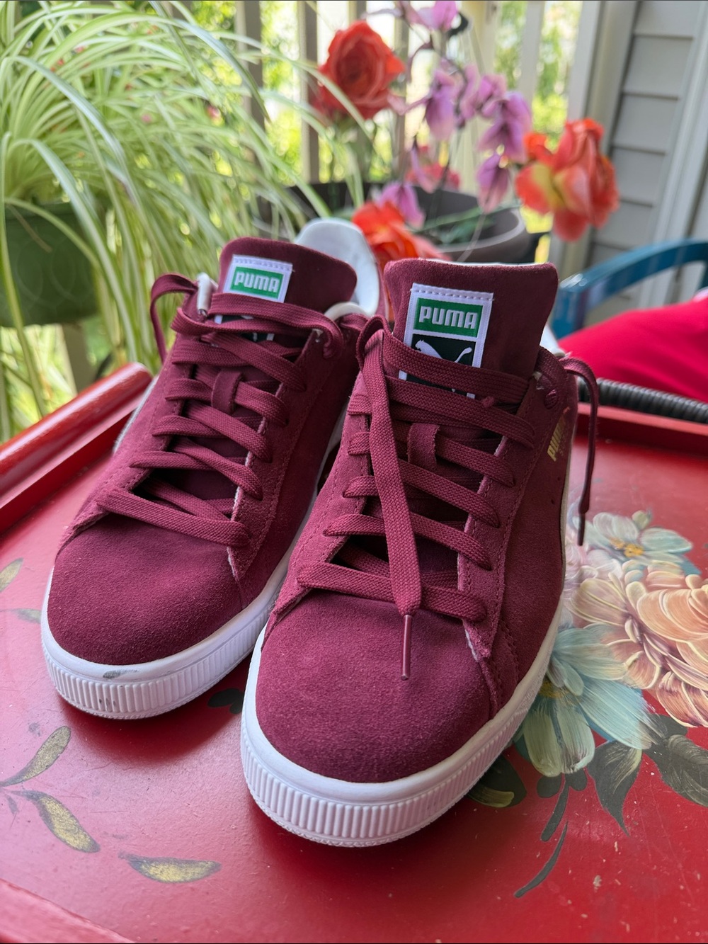 Puma Burgundy Suede Low-Top Sneakers